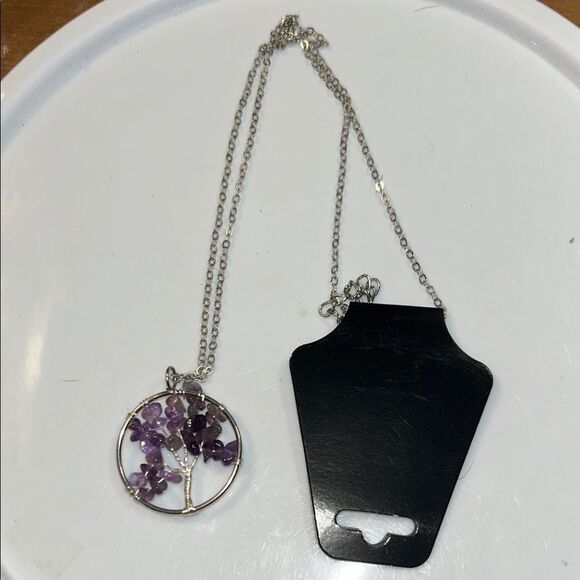 Silver Necklace with Purple Gemstone Tree Pendant - Picture 1 of 2